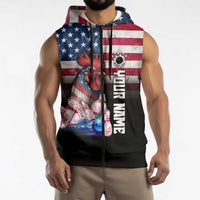 Custom Bowling Rooster Sleeveless Zip Hoodie with Striking Pins and American Flag Feather Pattern - Wonder Print Shop