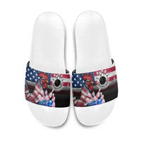 Bowling Rooster Slide Sandals with Striking Pins and American Flag Feather Pattern - Wonder Print Shop