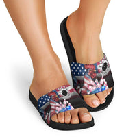 Bowling Rooster Slide Sandals with Striking Pins and American Flag Feather Pattern - Wonder Print Shop