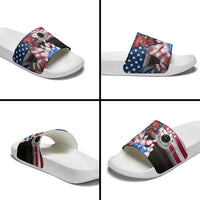 Bowling Rooster Slide Sandals with Striking Pins and American Flag Feather Pattern - Wonder Print Shop