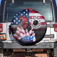 Bowling Rooster Spare Tire Cover with Striking Pins and American Flag Feather Pattern - Wonder Print Shop