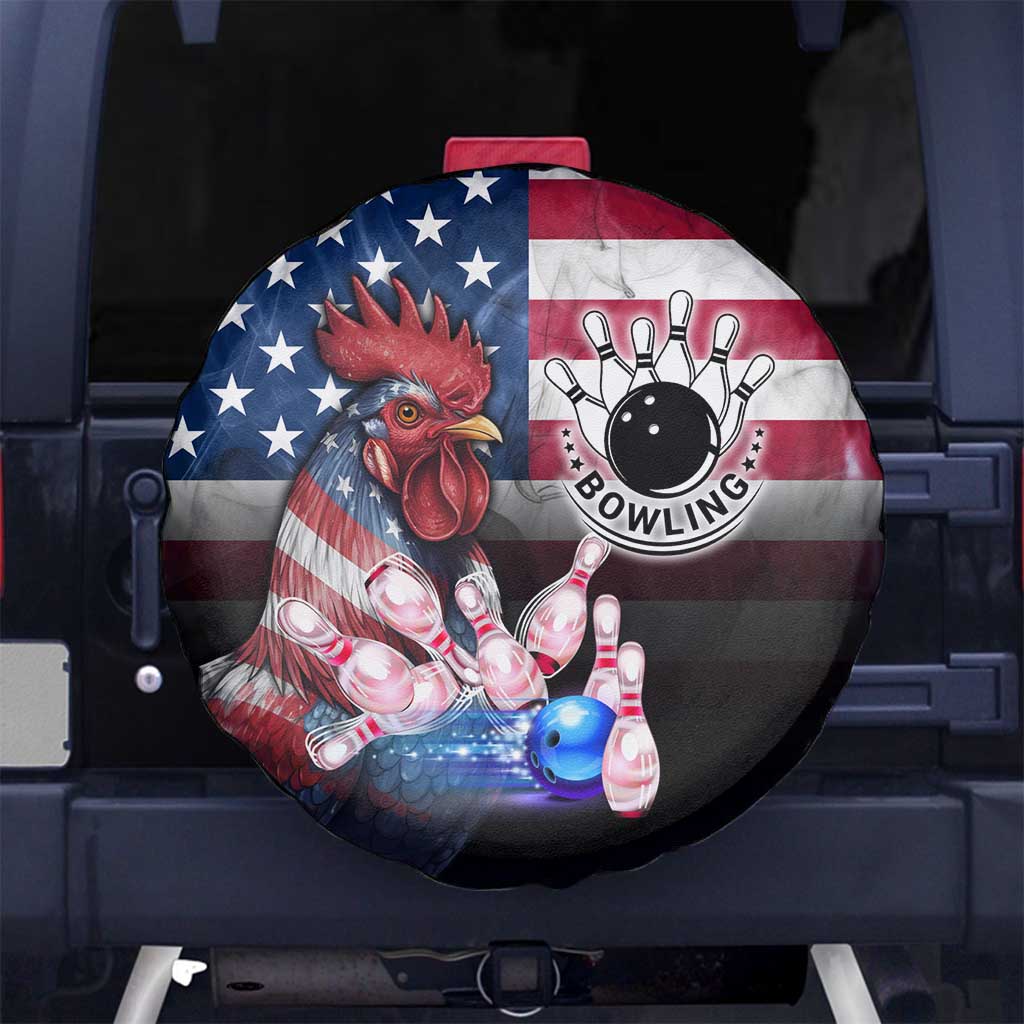 Bowling Rooster Spare Tire Cover with Striking Pins and American Flag Feather Pattern - Wonder Print Shop