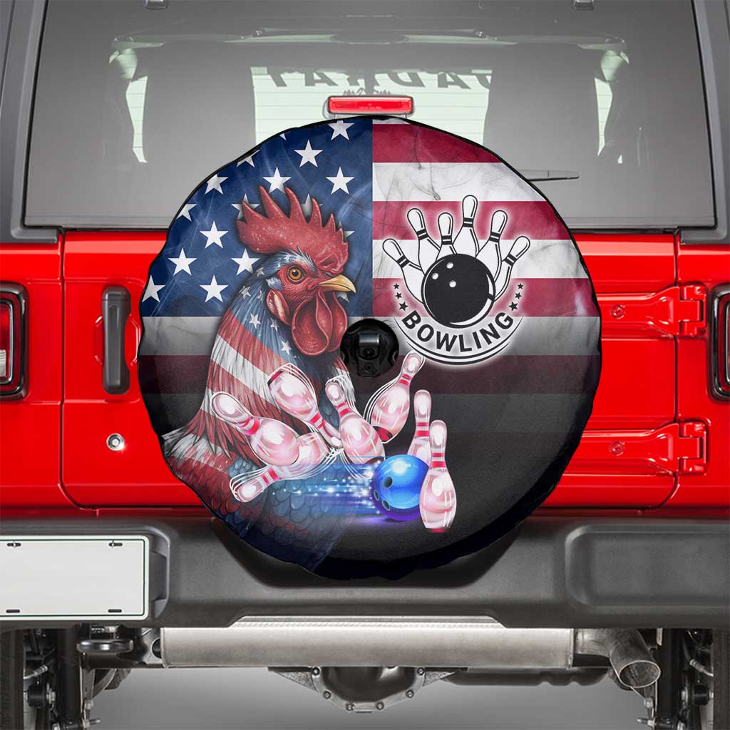 Bowling Rooster Spare Tire Cover with Striking Pins and American Flag Feather Pattern - Wonder Print Shop