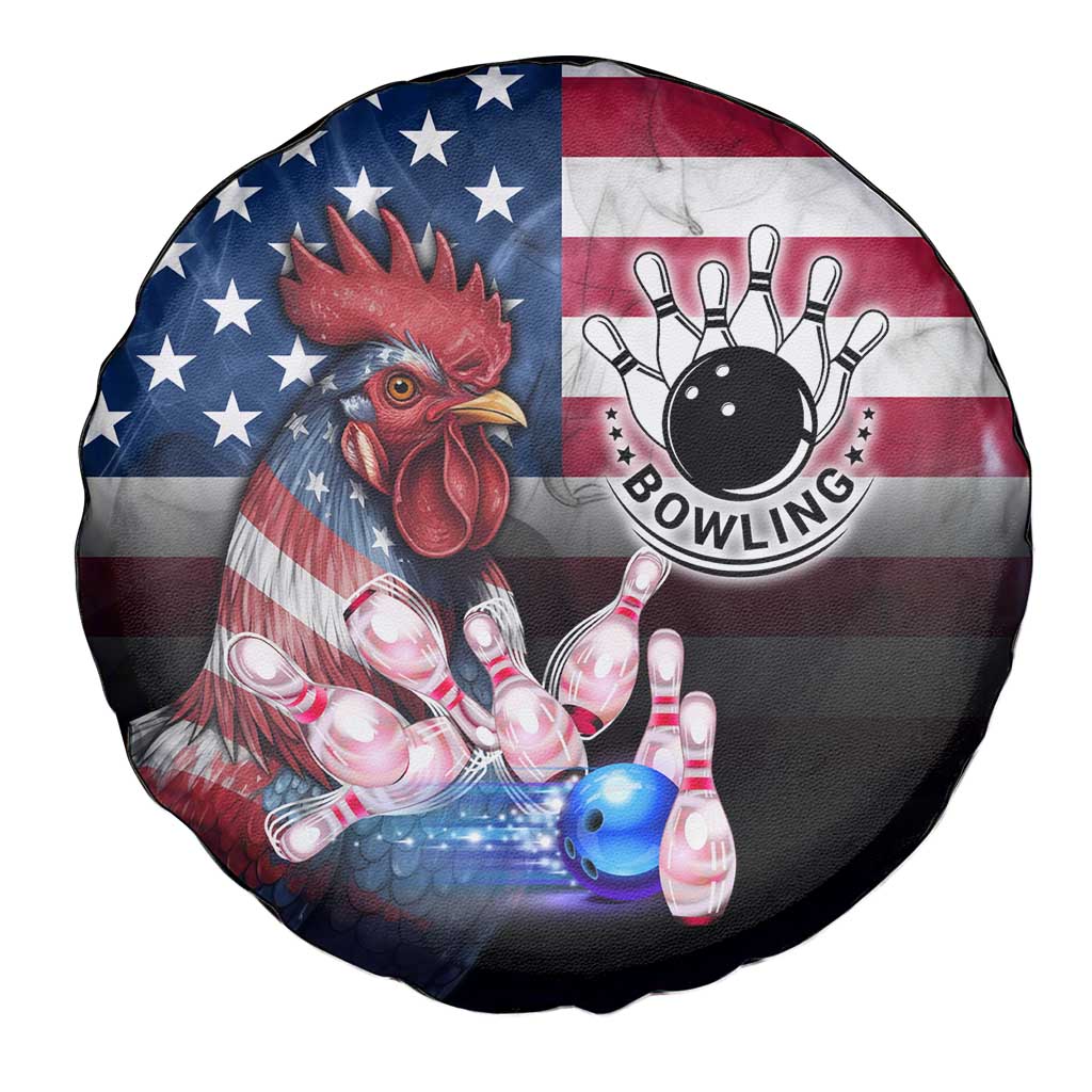 Bowling Rooster Spare Tire Cover with Striking Pins and American Flag Feather Pattern - Wonder Print Shop