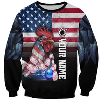 Custom Bowling Rooster Sweatshirt with Striking Pins and American Flag Feather Pattern - Wonder Print Shop
