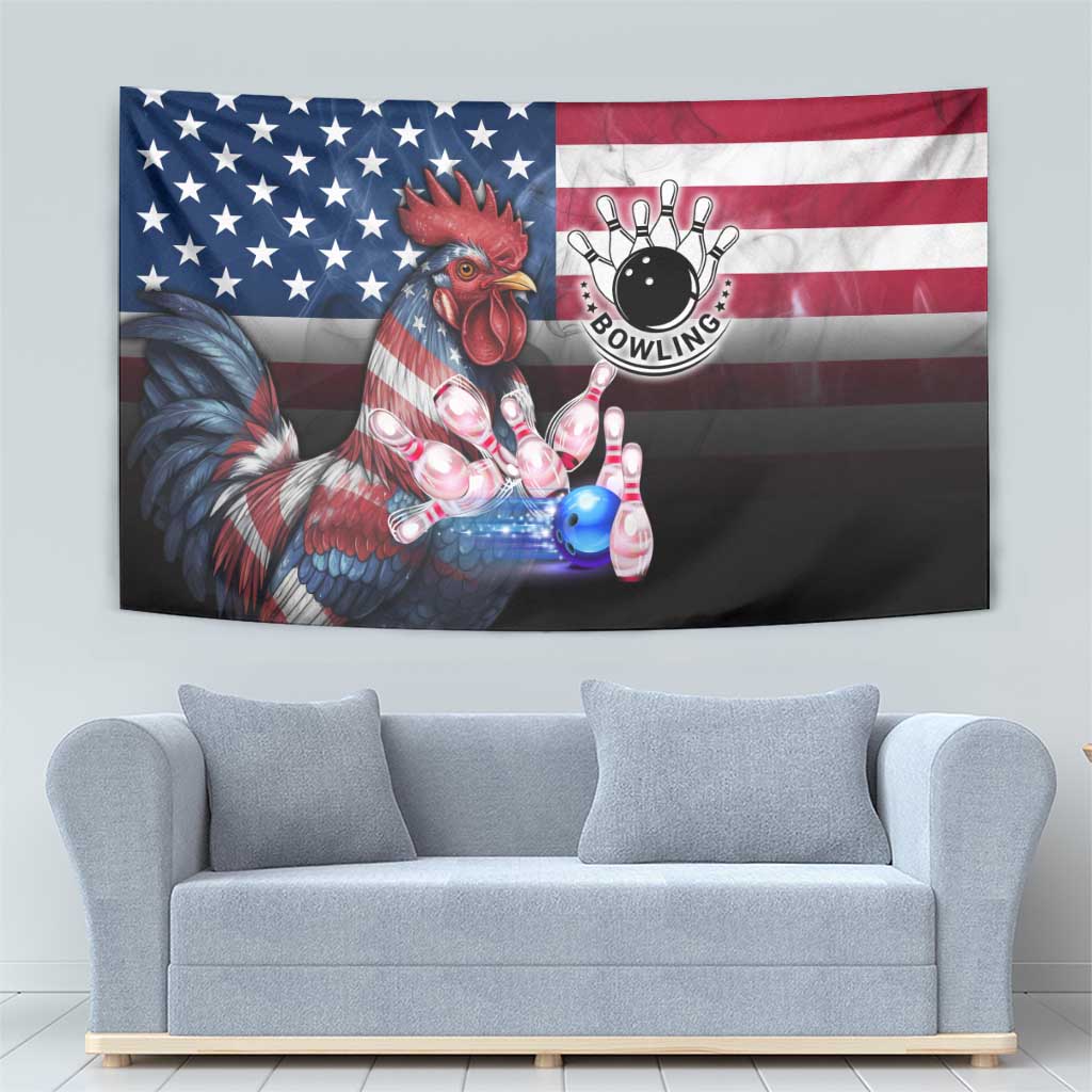 Bowling Rooster Tapestry with Striking Pins and American Flag Feather Pattern - Wonder Print Shop