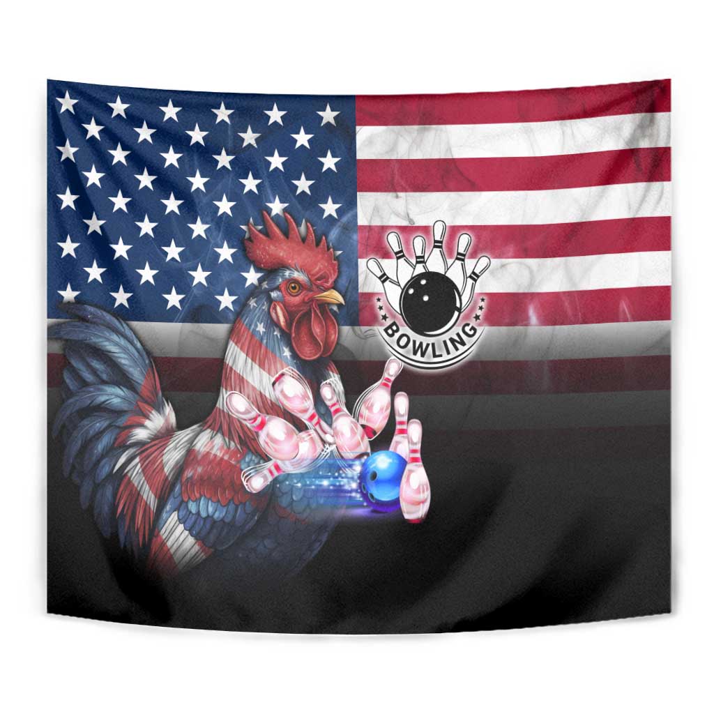 Bowling Rooster Tapestry with Striking Pins and American Flag Feather Pattern - Wonder Print Shop