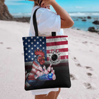 Bowling Rooster Tote Bag with Striking Pins and American Flag Feather Pattern - Wonder Print Shop
