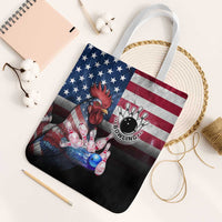 Bowling Rooster Tote Bag with Striking Pins and American Flag Feather Pattern - Wonder Print Shop