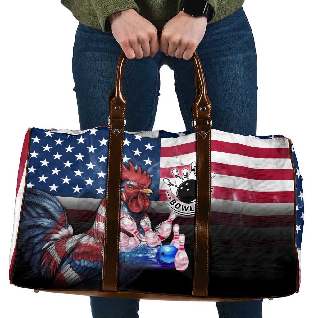 Bowling Rooster Travel Bag with Striking Pins and American Flag Feather Pattern - Wonder Print Shop