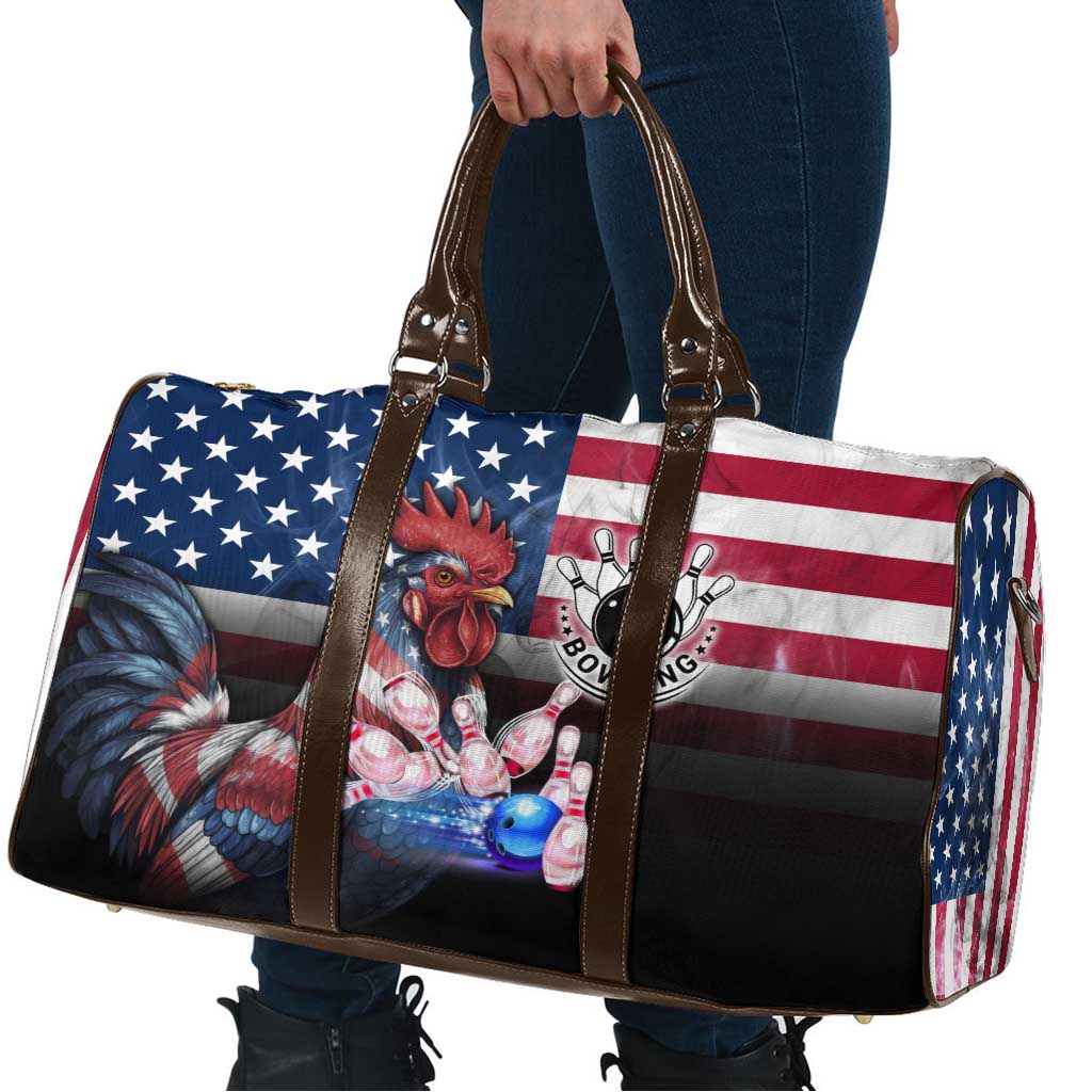 Bowling Rooster Travel Bag with Striking Pins and American Flag Feather Pattern - Wonder Print Shop
