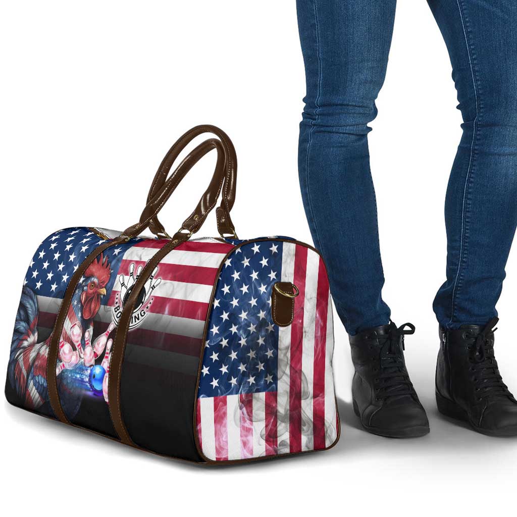 Bowling Rooster Travel Bag with Striking Pins and American Flag Feather Pattern - Wonder Print Shop