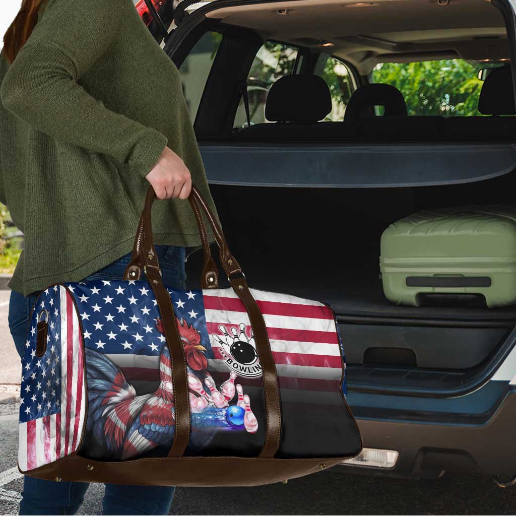Bowling Rooster Travel Bag with Striking Pins and American Flag Feather Pattern - Wonder Print Shop