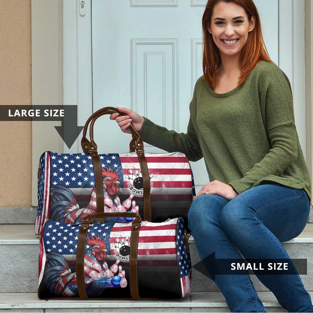 Bowling Rooster Travel Bag with Striking Pins and American Flag Feather Pattern - Wonder Print Shop