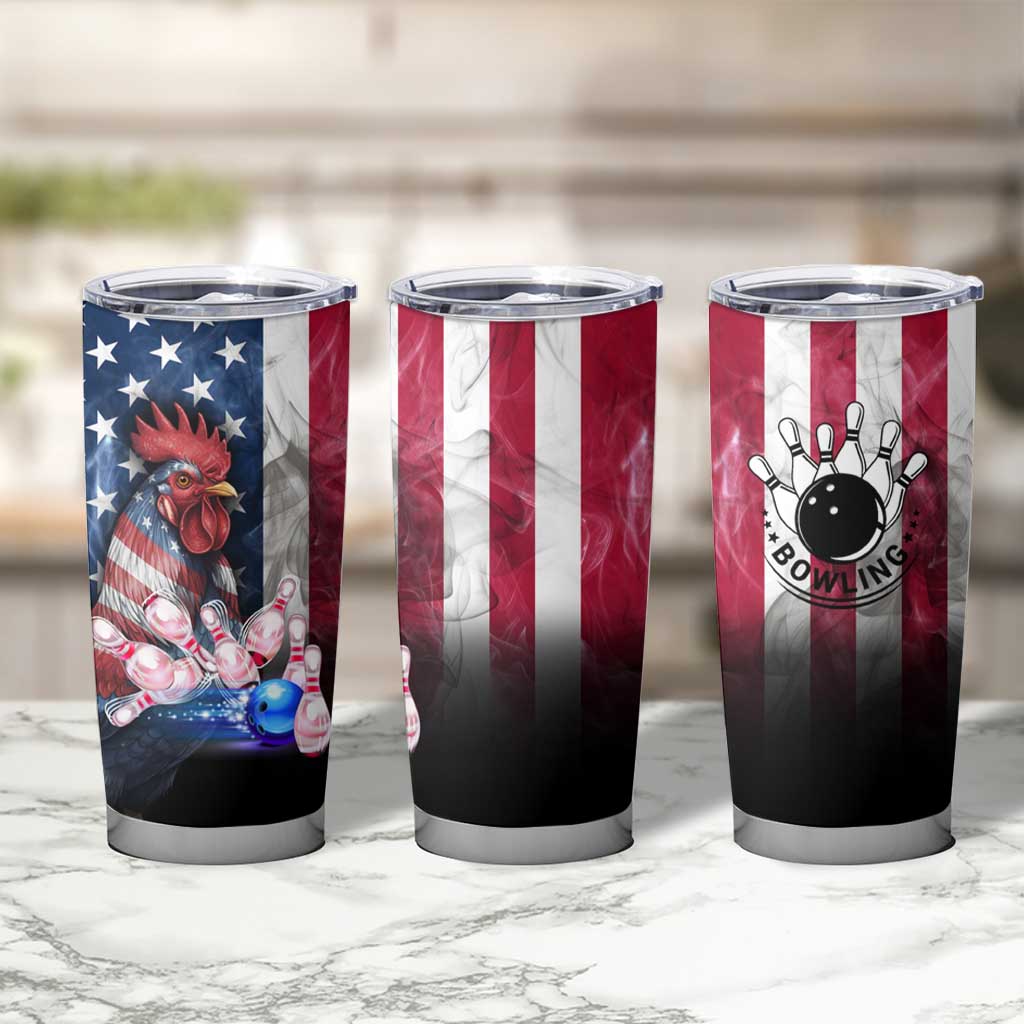 Bowling Rooster Tumbler Cup with Striking Pins and American Flag Feather Pattern - Wonder Print Shop