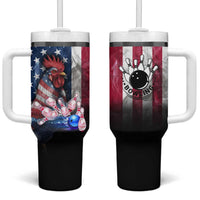 Bowling Rooster Tumbler With Handle with Striking Pins and American Flag Feather Pattern - Wonder Print Shop