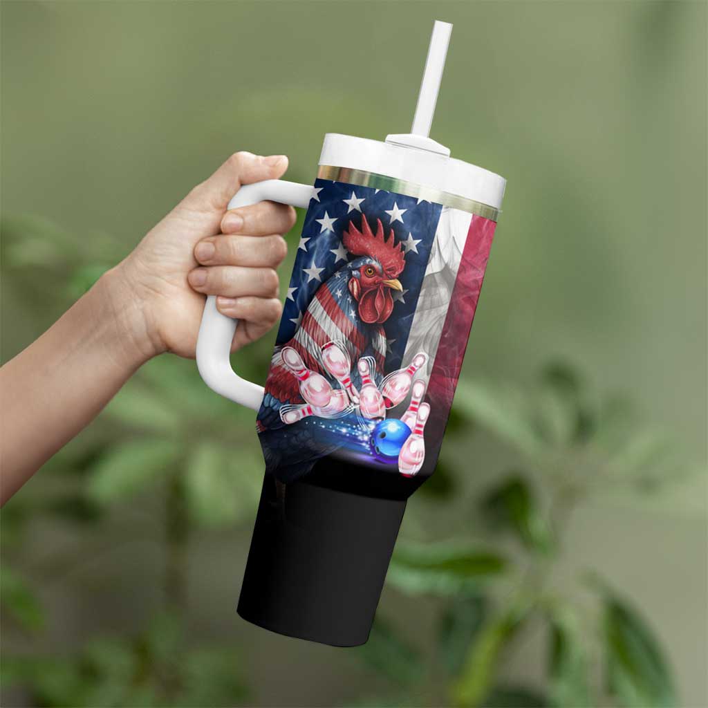 Bowling Rooster Tumbler With Handle with Striking Pins and American Flag Feather Pattern - Wonder Print Shop
