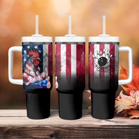 Bowling Rooster Tumbler With Handle with Striking Pins and American Flag Feather Pattern - Wonder Print Shop