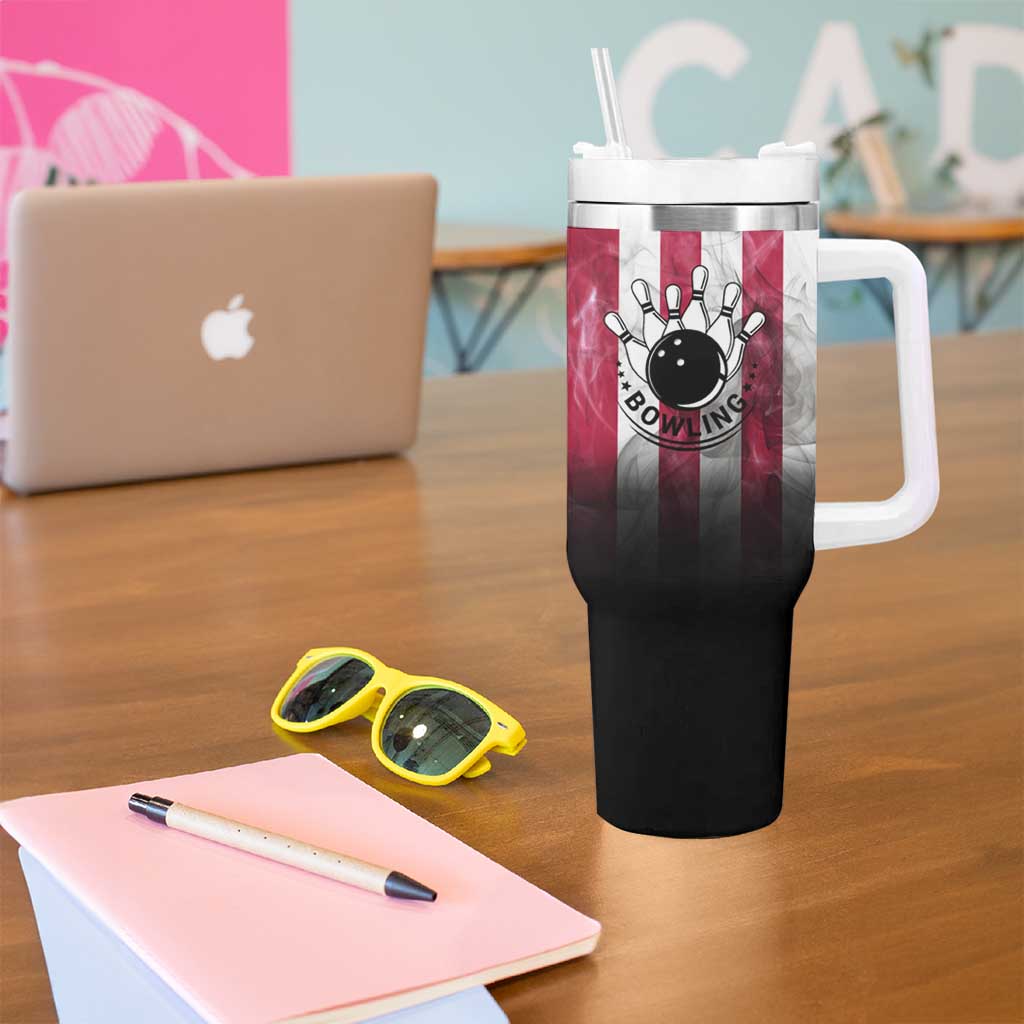 Bowling Rooster Tumbler With Handle with Striking Pins and American Flag Feather Pattern - Wonder Print Shop