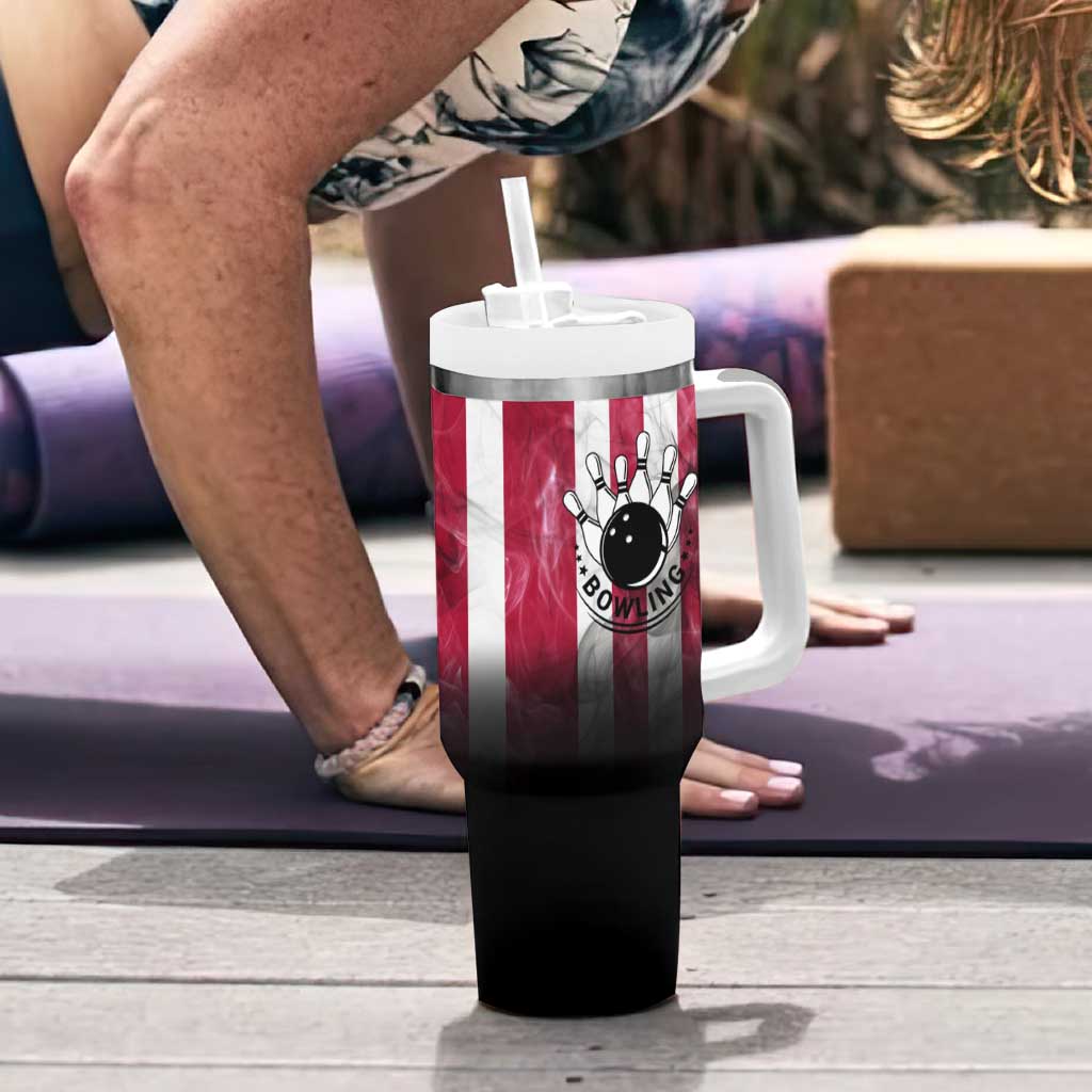 Bowling Rooster Tumbler With Handle with Striking Pins and American Flag Feather Pattern - Wonder Print Shop