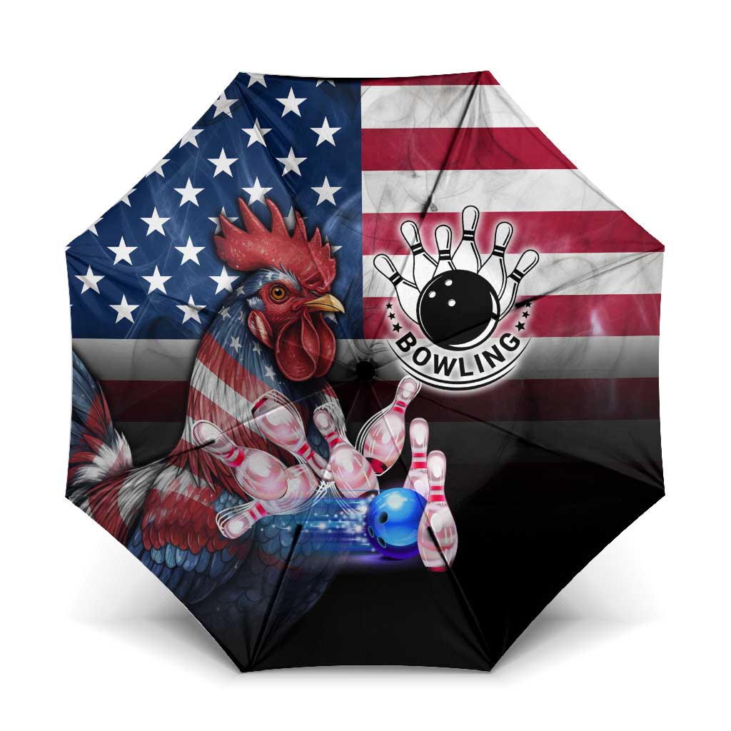Bowling Rooster Umbrella with Striking Pins and American Flag Feather Pattern - Wonder Print Shop