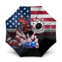 Bowling Rooster Umbrella with Striking Pins and American Flag Feather Pattern - Wonder Print Shop