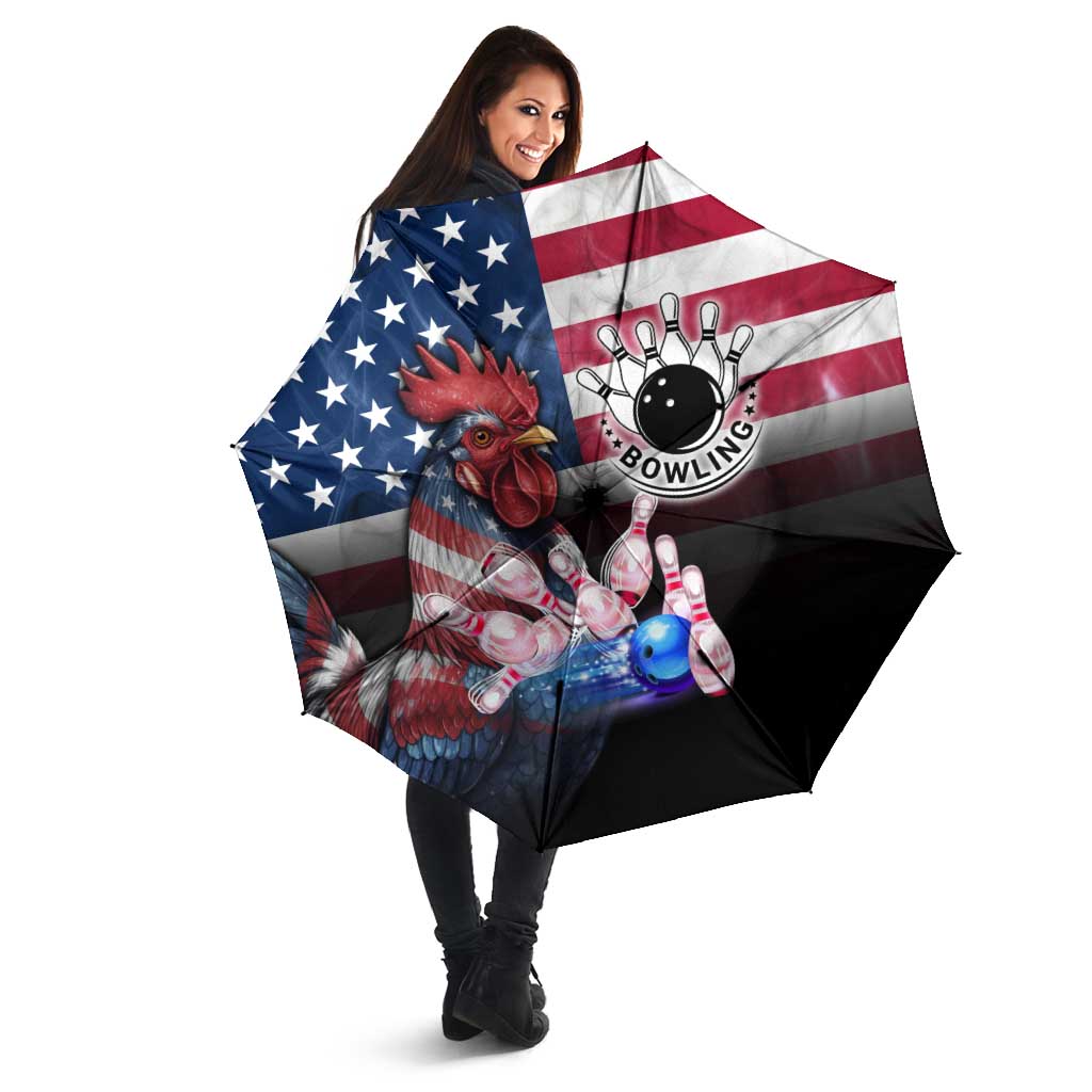 Bowling Rooster Umbrella with Striking Pins and American Flag Feather Pattern - Wonder Print Shop
