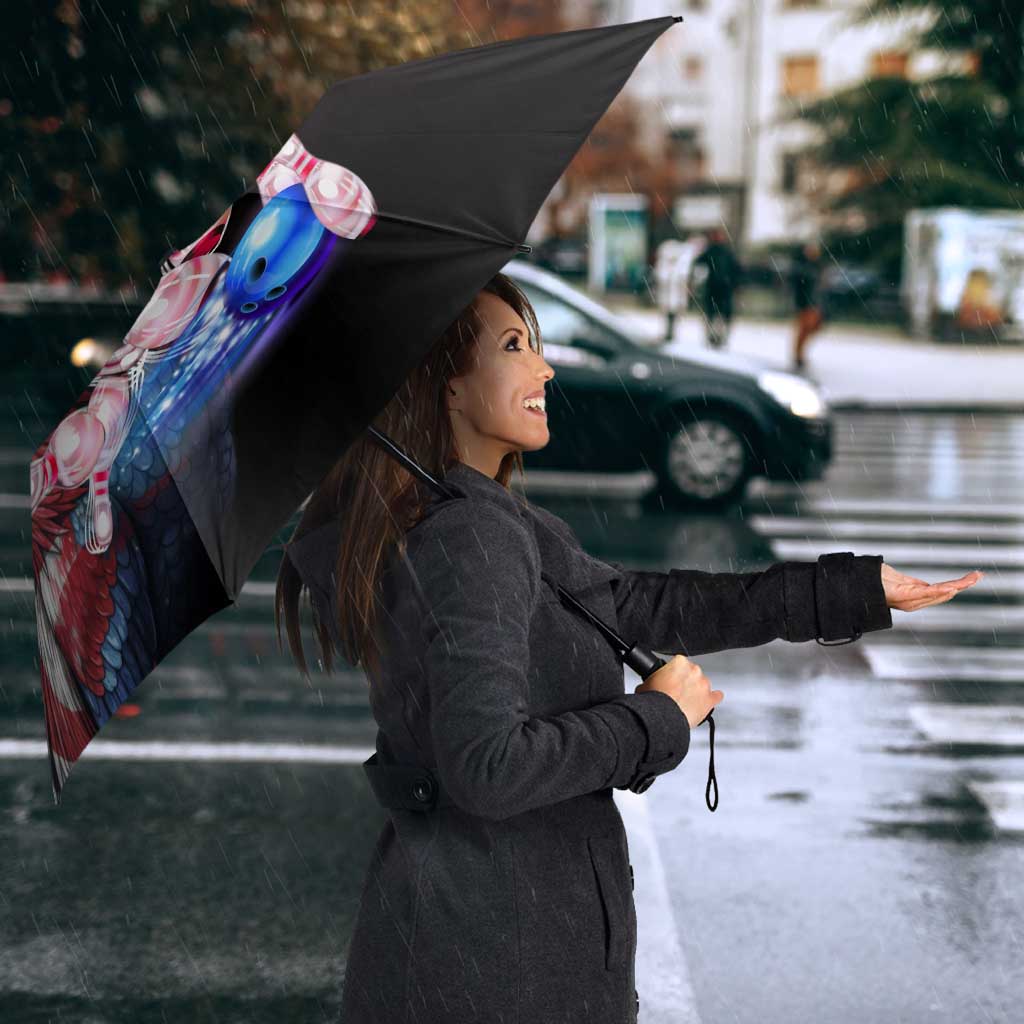 Bowling Rooster Umbrella with Striking Pins and American Flag Feather Pattern - Wonder Print Shop