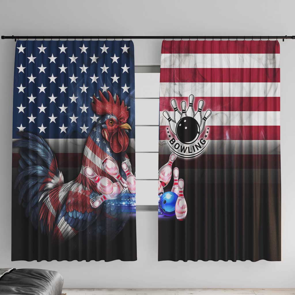 Bowling Rooster Window Curtain with Striking Pins and American Flag Feather Pattern - Wonder Print Shop