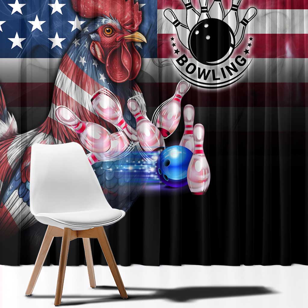 Bowling Rooster Window Curtain with Striking Pins and American Flag Feather Pattern - Wonder Print Shop