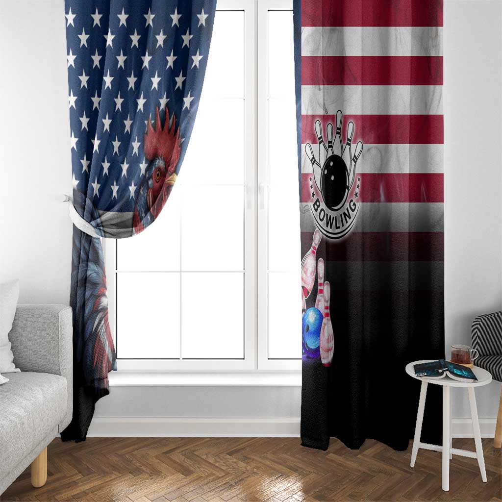 Bowling Rooster Window Curtain with Striking Pins and American Flag Feather Pattern - Wonder Print Shop