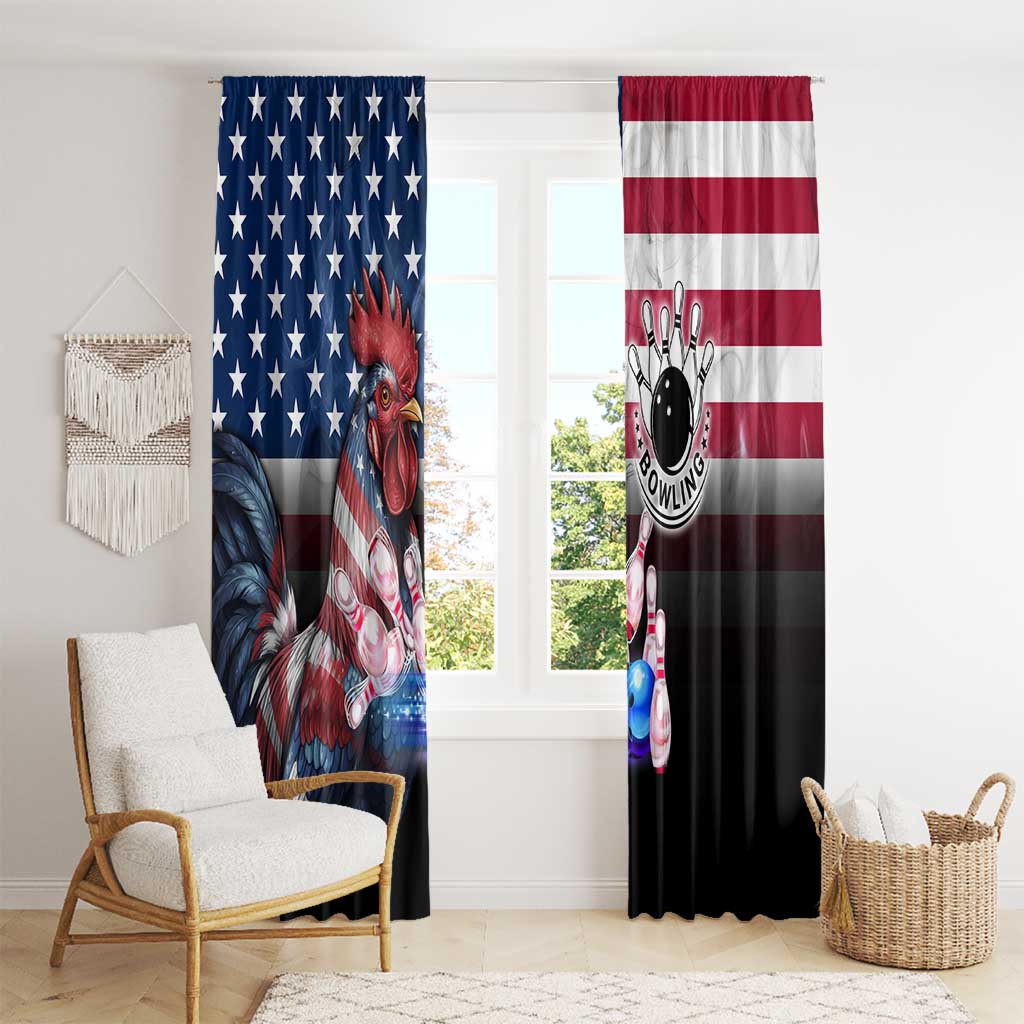 Bowling Rooster Window Curtain with Striking Pins and American Flag Feather Pattern - Wonder Print Shop