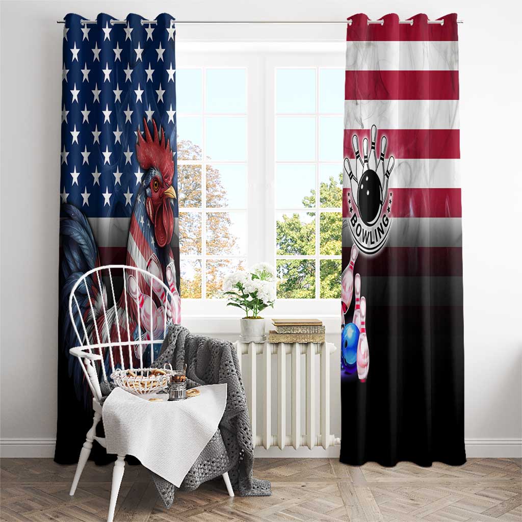 Bowling Rooster Window Curtain with Striking Pins and American Flag Feather Pattern - Wonder Print Shop