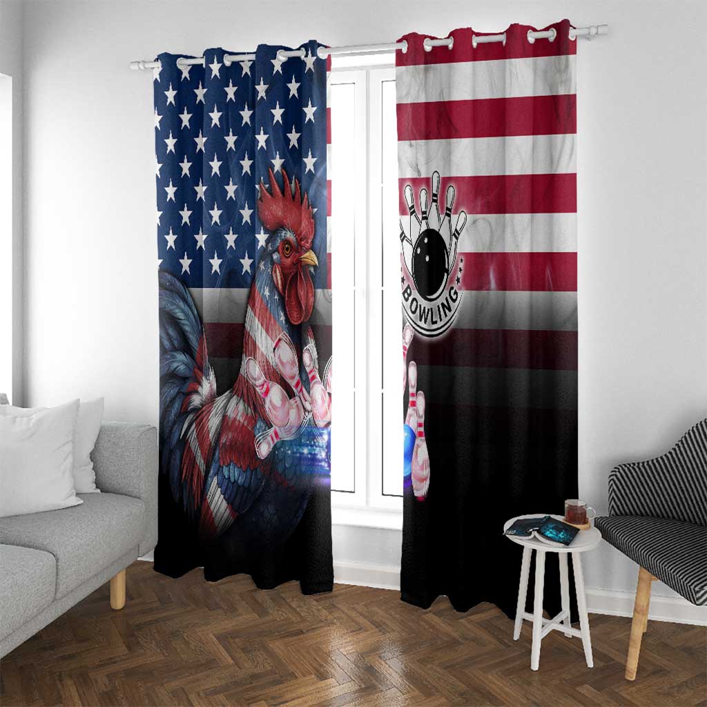 Bowling Rooster Window Curtain with Striking Pins and American Flag Feather Pattern - Wonder Print Shop