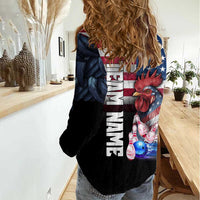 Custom Bowling Rooster Women Casual Shirt with Striking Pins and American Flag Feather Pattern - Wonder Print Shop