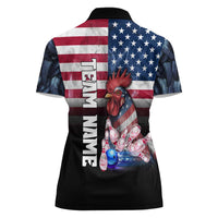 Custom Bowling Rooster Women Polo Shirt with Striking Pins and American Flag Feather Pattern - Wonder Print Shop