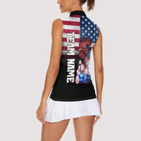 Custom Bowling Rooster Women Sleeveless Polo Shirt with Striking Pins and American Flag Feather Pattern - Wonder Print Shop