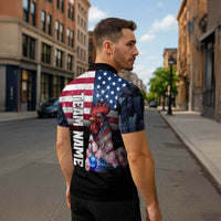 Custom Bowling Rooster Zipper Polo Shirt with Striking Pins and American Flag Feather Pattern - Wonder Print Shop