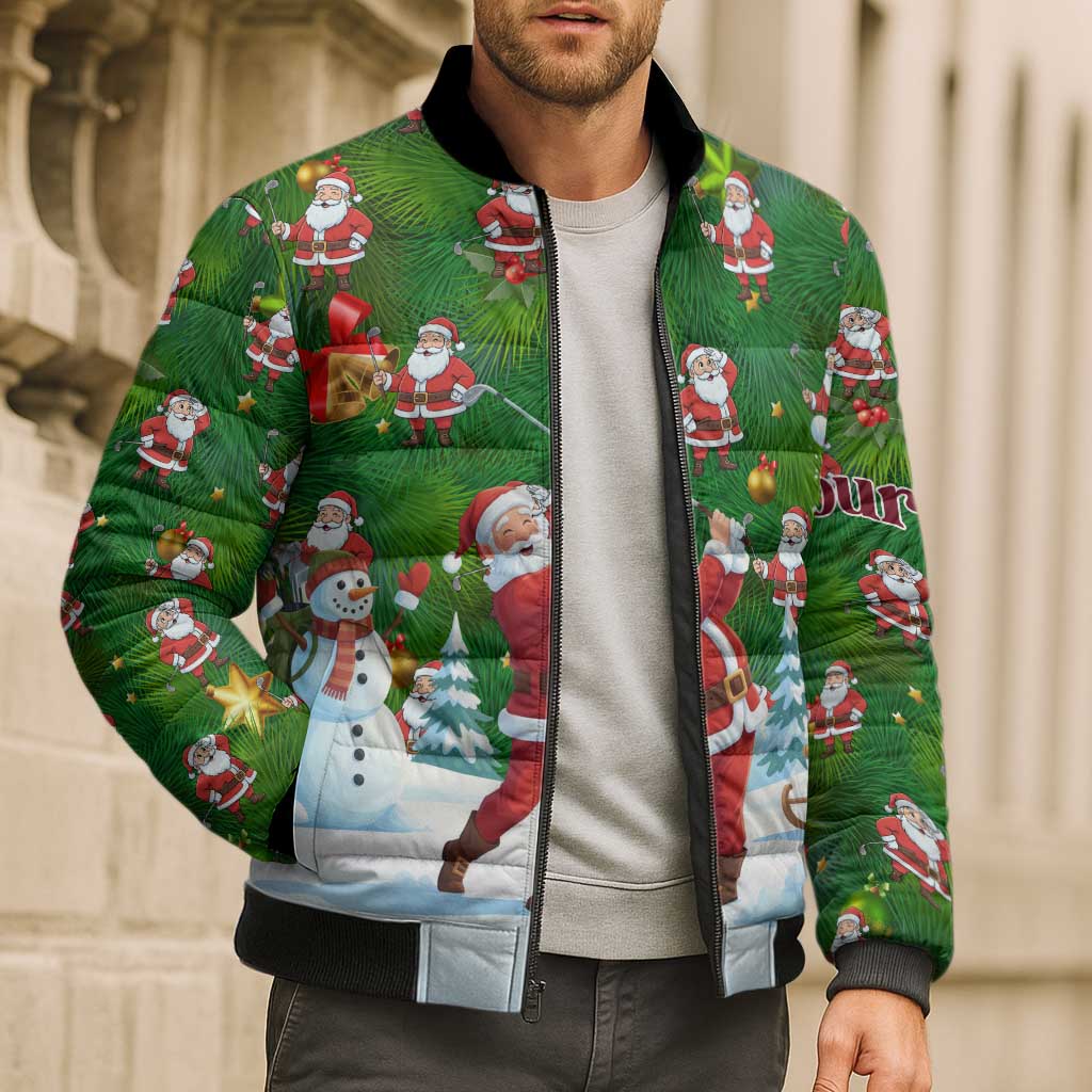 Custom Funny Christmas Golf Shirt Mens Golf Bomber Puffer Jacket Santa Golfer Christmas - Wonder Print Shop