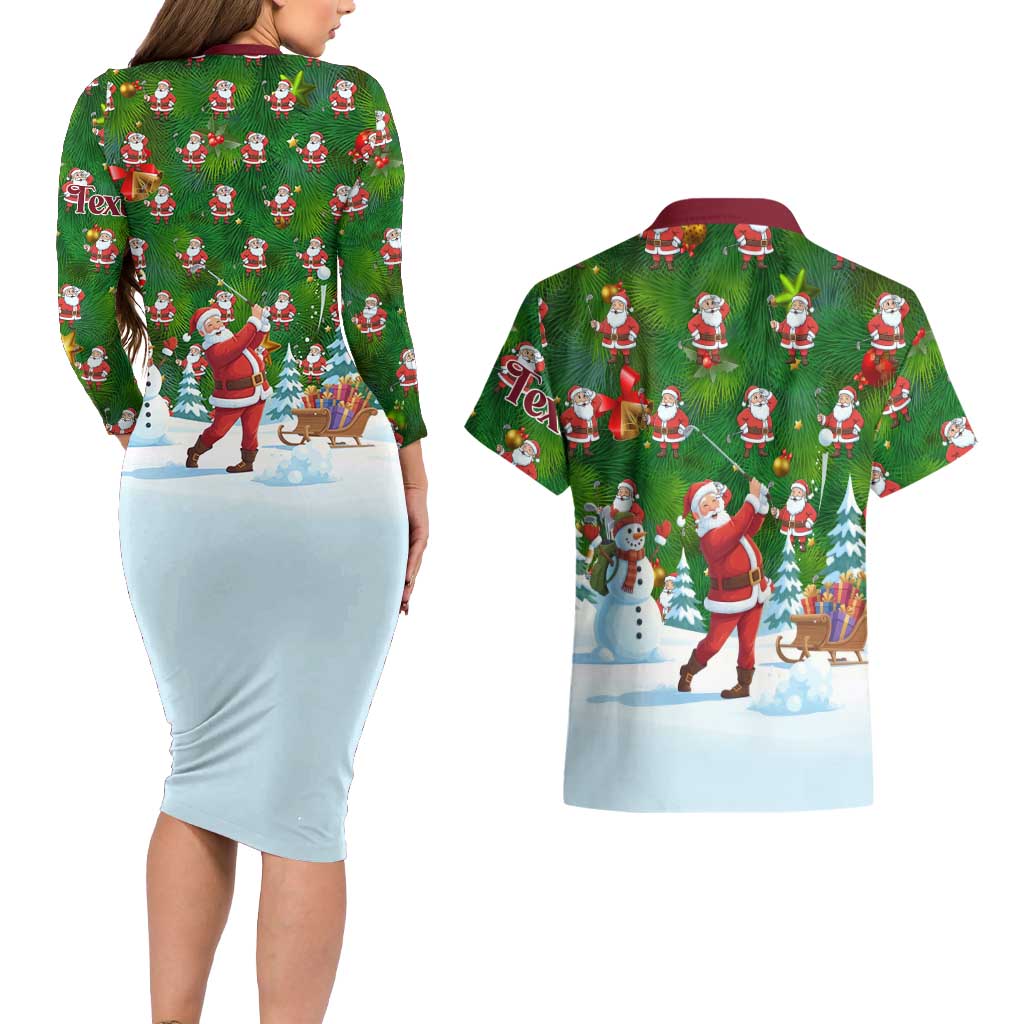 Custom Funny Christmas Golf Shirt Mens Golf Couples Matching Long Sleeve Bodycon Dress and Hawaiian Shirt Santa Golfer Christmas - Wonder Print Shop