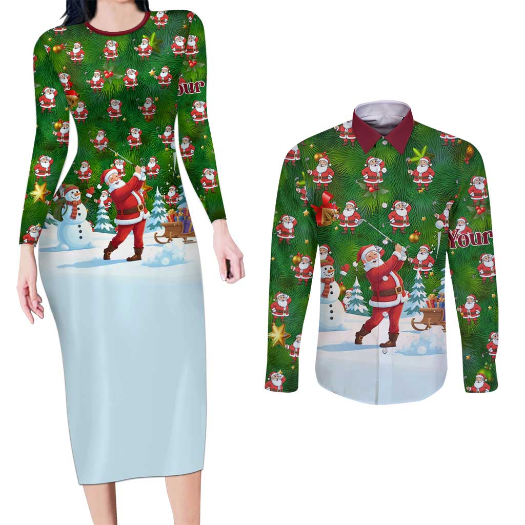 Custom Funny Christmas Golf Shirt Mens Golf Couples Matching Long Sleeve Bodycon Dress and Long Sleeve Button Shirt Santa Golfer Christmas - Wonder Print Shop