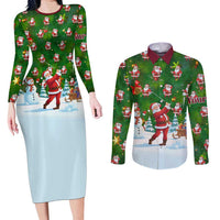Custom Funny Christmas Golf Shirt Mens Golf Couples Matching Long Sleeve Bodycon Dress and Long Sleeve Button Shirt Santa Golfer Christmas - Wonder Print Shop