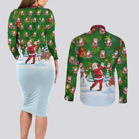 Custom Funny Christmas Golf Shirt Mens Golf Couples Matching Long Sleeve Bodycon Dress and Long Sleeve Button Shirt Santa Golfer Christmas - Wonder Print Shop