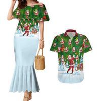 Custom Funny Christmas Golf Shirt Mens Golf Couples Matching Mermaid Dress and Hawaiian Shirt Santa Golfer Christmas - Wonder Print Shop