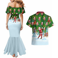 Custom Funny Christmas Golf Shirt Mens Golf Couples Matching Mermaid Dress and Hawaiian Shirt Santa Golfer Christmas - Wonder Print Shop