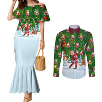 Custom Funny Christmas Golf Shirt Mens Golf Couples Matching Mermaid Dress and Long Sleeve Button Shirt Santa Golfer Christmas - Wonder Print Shop