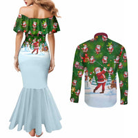 Custom Funny Christmas Golf Shirt Mens Golf Couples Matching Mermaid Dress and Long Sleeve Button Shirt Santa Golfer Christmas - Wonder Print Shop