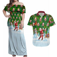 Custom Funny Christmas Golf Shirt Mens Golf Couples Matching Off Shoulder Maxi Dress and Hawaiian Shirt Santa Golfer Christmas - Wonder Print Shop