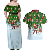Custom Funny Christmas Golf Shirt Mens Golf Couples Matching Off Shoulder Maxi Dress and Hawaiian Shirt Santa Golfer Christmas - Wonder Print Shop