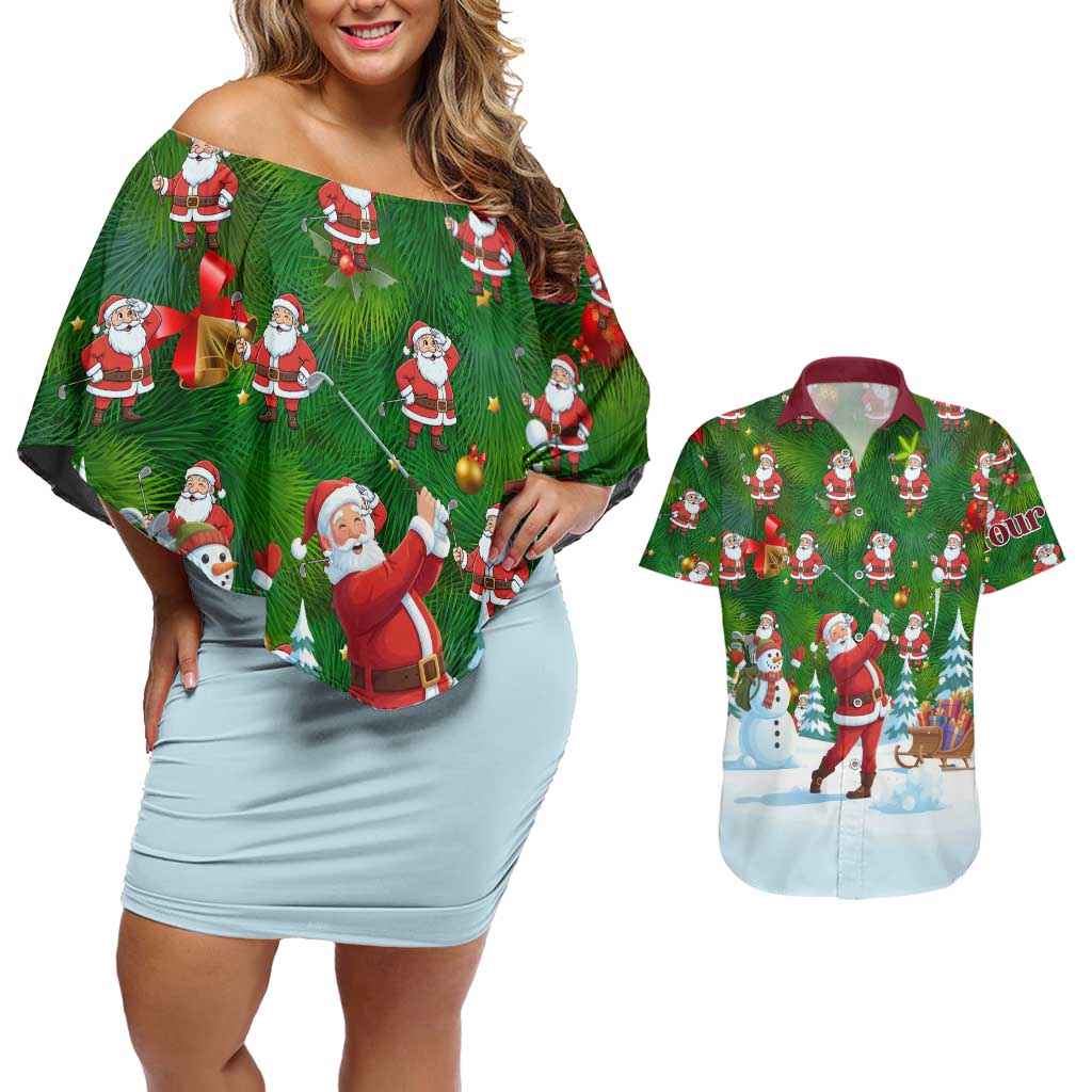 Custom Funny Christmas Golf Shirt Mens Golf Couples Matching Off Shoulder Short Dress and Hawaiian Shirt Santa Golfer Christmas - Wonder Print Shop